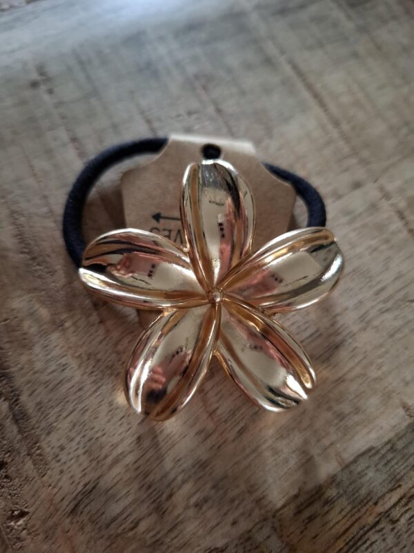 Haarelastiek zwart met gouden bloem